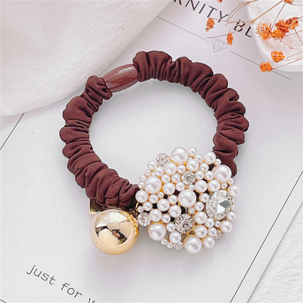Fashion New Ball Hair Ties For Women Circle Temperament Pearl Head Rope Net Red High-End Headdress  Hair Weaves