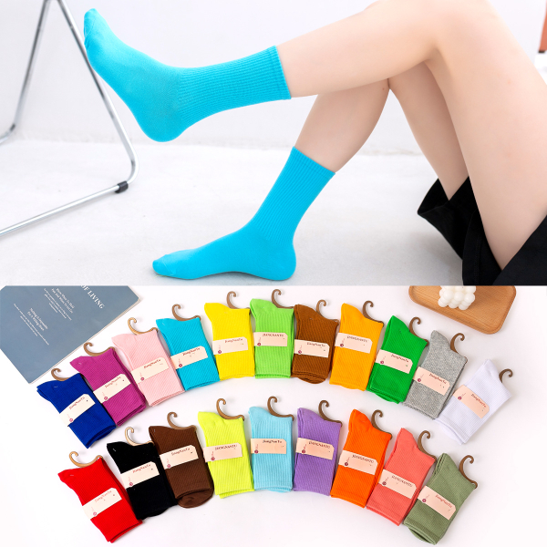10PCS Harajuku Summer Socks Women Girls Colorful Middle Tube Cotton Breathable Soft Sock Floor  Socks