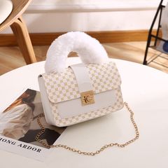 Tote Bags Women's Bag, Autumn And Winter, New Round Dot Small Square Bag, Fashionable And Simple, Diagonal Cross Bag, Single Shoulder Bag, Plush Handbag White