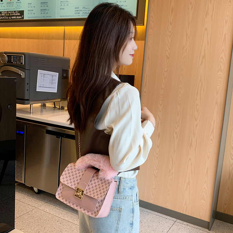 Tote Bags Women's Bag, Autumn And Winter, New Round Dot Small Square Bag, Fashionable And Simple, Diagonal Cross Bag, Single Shoulder Bag, Plush Handbag