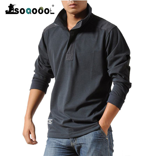 Soqoool Casual Shirts Men Autumn Loose Long Sleeved Tactical Shirts Military  T-shirts & Polos