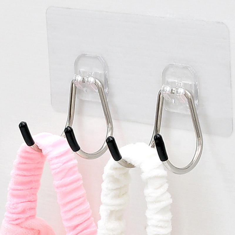 Hook Strong Adhesive Stickers Wall Door Sticky Hanger Stainless Steel Double Hook Kitchen Bathroom Hooks Kitchen & Dining room appliances