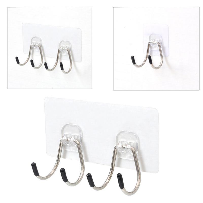 Hook Strong Adhesive Stickers Wall Door Sticky Hanger Stainless Steel Double Hook Kitchen Bathroom Hooks Kitchen & Dining room appliances