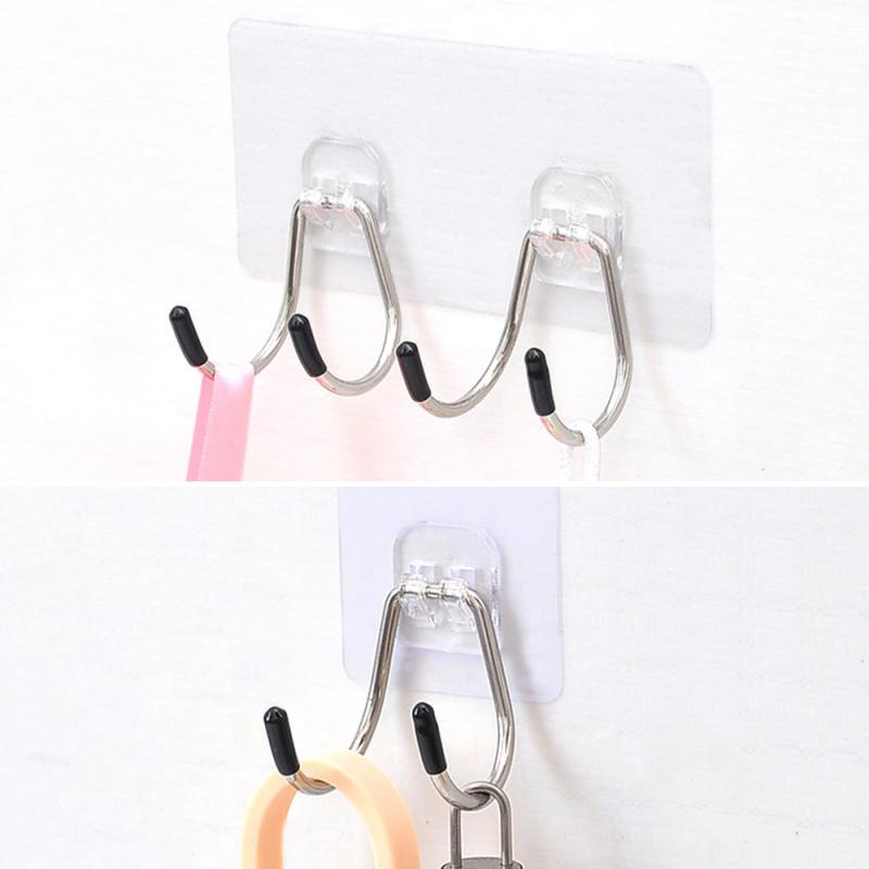 Hook Strong Adhesive Stickers Wall Door Sticky Hanger Stainless Steel Double Hook Kitchen Bathroom Hooks Kitchen & Dining room appliances