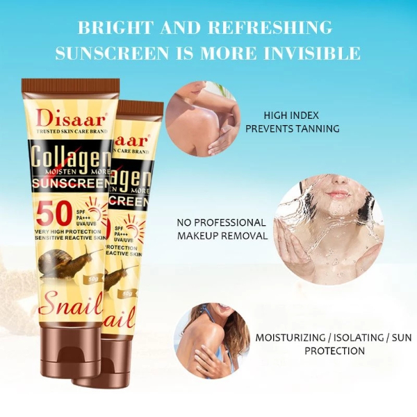 50g Collagen Snail Sunscreen Protetor Whitening Solar Uv Radiation Sunscreen Body Cream Oil-control Makeup