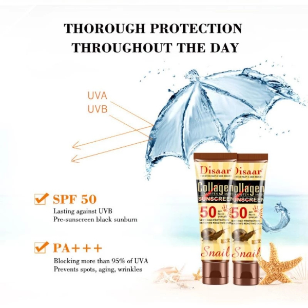 50g Collagen Snail Sunscreen Protetor Whitening Solar Uv Radiation Sunscreen Body Cream Oil-control Makeup