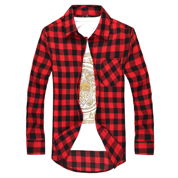 Men's long sleeve plaid shirt Korean fashion slim lapel shirt