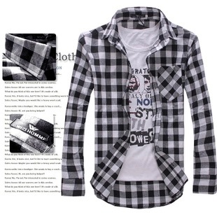 Men's long sleeve plaid shirt Korean fashion slim lapel shirt
