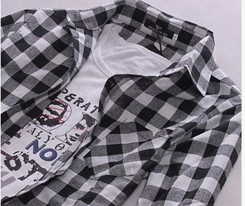 Men's long sleeve plaid shirt Korean fashion slim lapel shirt