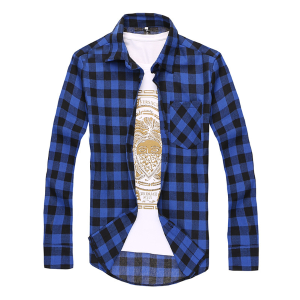 Men's long sleeve plaid shirt Korean fashion slim lapel shirt