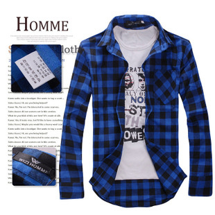 Men's long sleeve plaid shirt Korean fashion slim lapel shirt