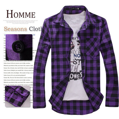 Men's long sleeve plaid shirt Korean fashion slim lapel shirt