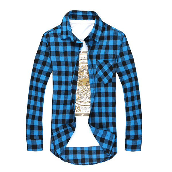 Men's long sleeve plaid shirt Korean fashion slim lapel shirt