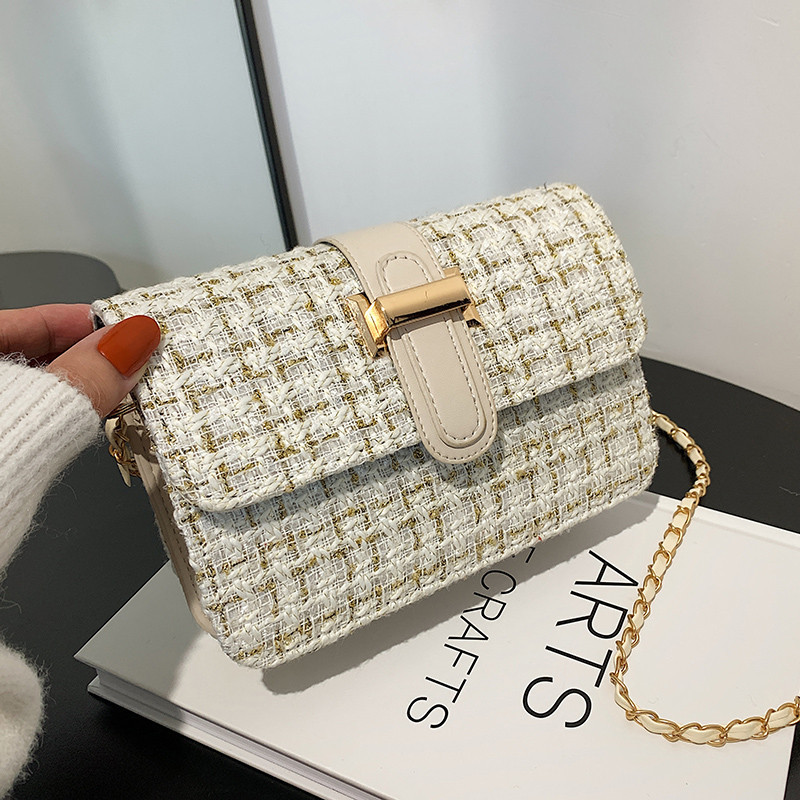 Crossbody Bags Handbags Bag Women's Popular Versatile Fashion One Shoulder Bag Mesh Red Texture Small Square Handbags Woolen Plaid Small Square Bag Fashion Women's