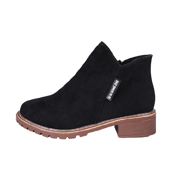 Ankle & Bootie New Short Sleeve Retro Frosted Short Boots Women's Thick Heel Flat Bottom Martin Boots Side Zipper British Women's Shoes
