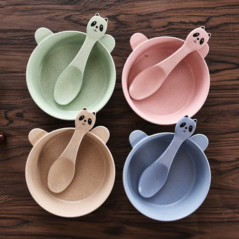 New Baby Feeding Bowl Tableware Waterproof Spoon Non-Slip Crockery BPA Free Wheat Straw Dishes Feeding
