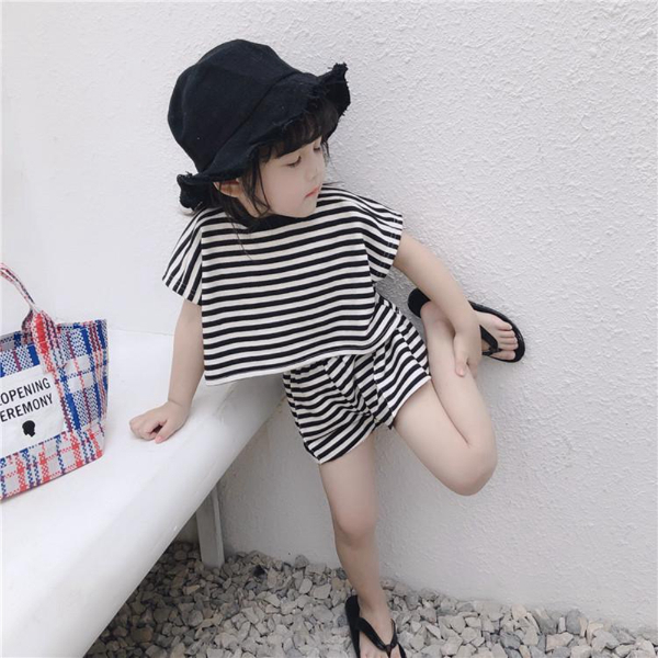 1-7T Toddler Girl Clothes Set Loose Casual Striped T-shirt + Shorts 2022 Summer Kids Clothing Korean Gymwear