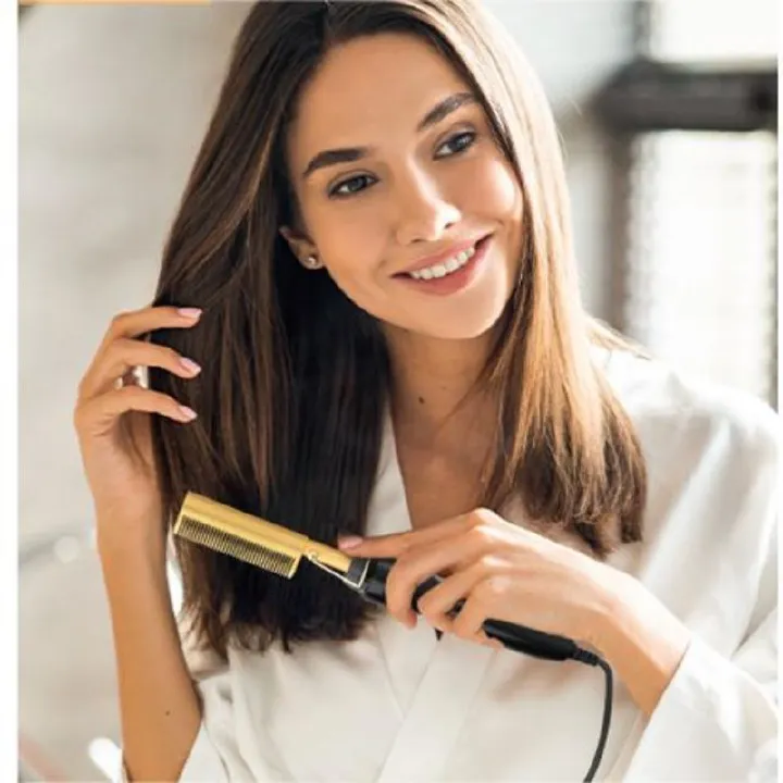 Hair Combs Simple Personality With Both Wet And Dry Electric Copper Straightener Hair Straightener Household Perm Curling Iron Curling Comb