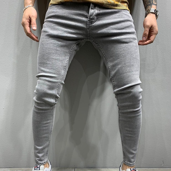 Blue Satine Jeans Men Elastic Waist Skinny Jeans Men 2021 Stretch Ripped Pants Streetwear  Trousers