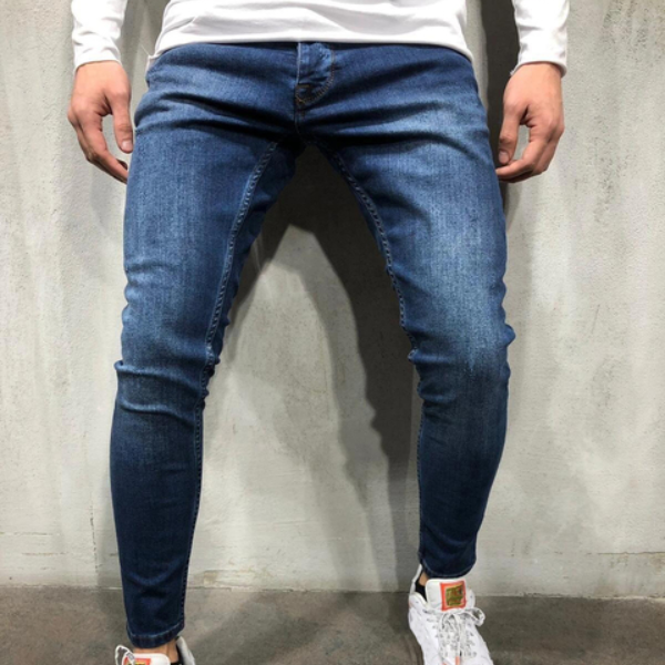 Blue Satine Jeans Men Elastic Waist Skinny Jeans Men 2021 Stretch Ripped Pants Streetwear  Trousers