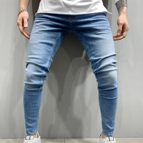 Blue Satine Jeans Men Elastic Waist Skinny Jeans Men 2021 Stretch Ripped Pants Streetwear  Trousers