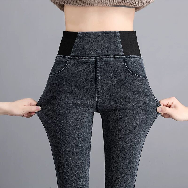 Plus Size Fashion high-waist Elastic women's jeans slim pencil pants stretch Trousers & Leggings