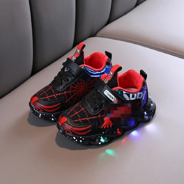 Children's Wear Resistant Non-Slip Breathable Shining Led Sports Mesh Shoes Black,32