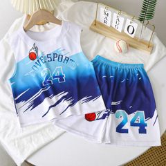 Clothing Sets 2023 Children'S Gradient Basketball Suit Simple And Personalized Versatile Set Medium To Large Boys' Tank Top Sports Loose Summer Wear 110cm Blue