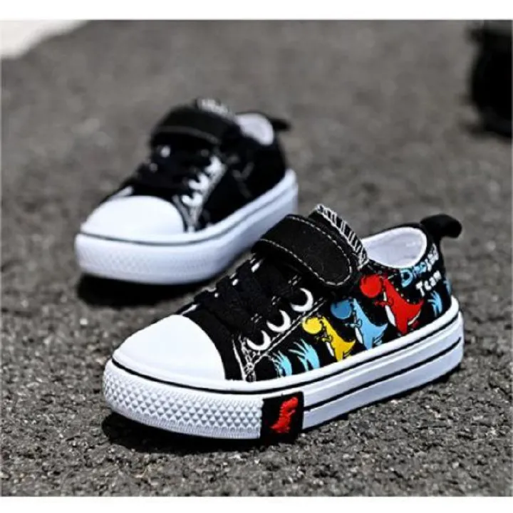 Children's Canvas Wear Resistant Sports Dinosaur Pattern Casual Flat Shoes