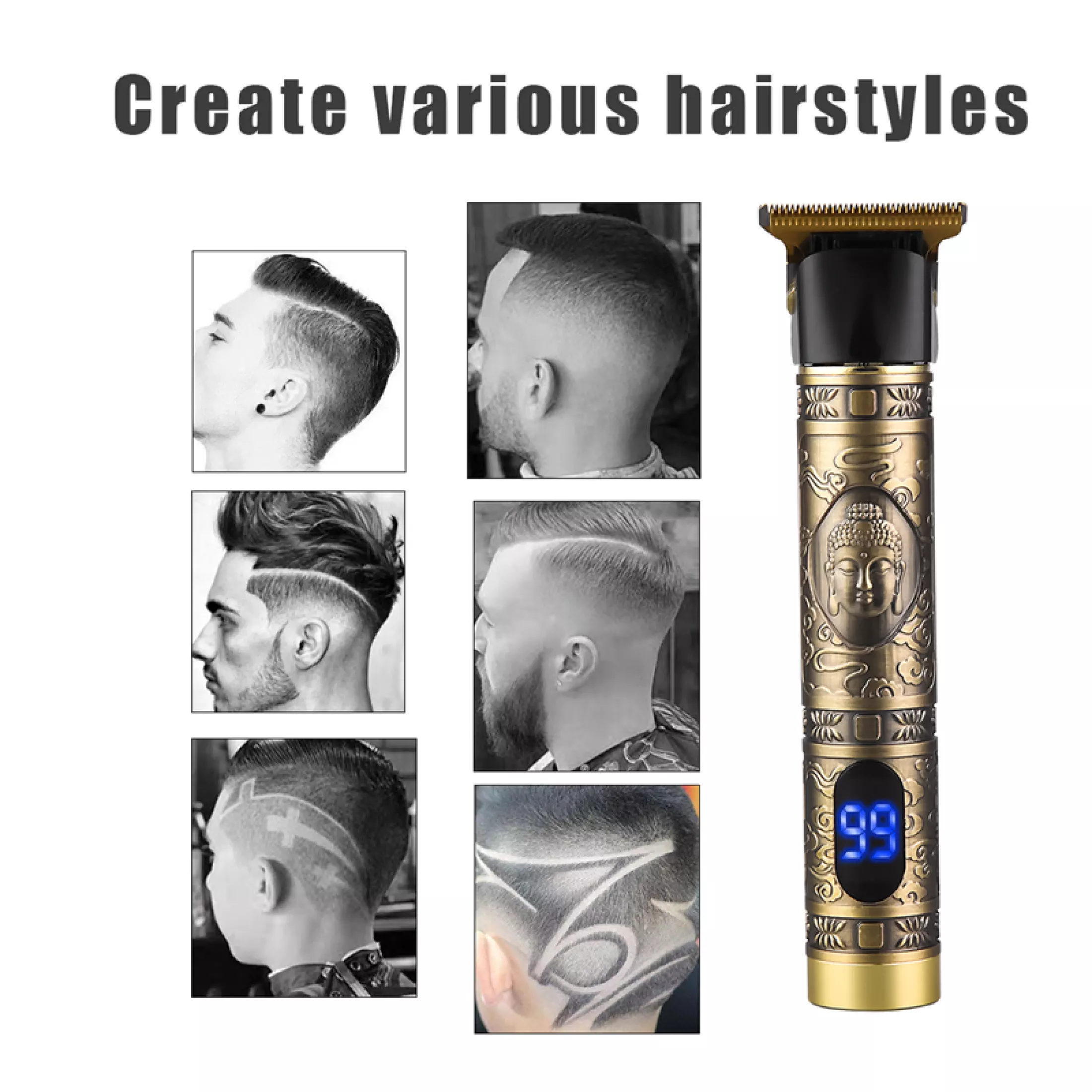 LCD Display Hair Trimmer USB Rechargeable Clipper Coreless Men&apos;s Beard Shaver Haircut Sharp Blade