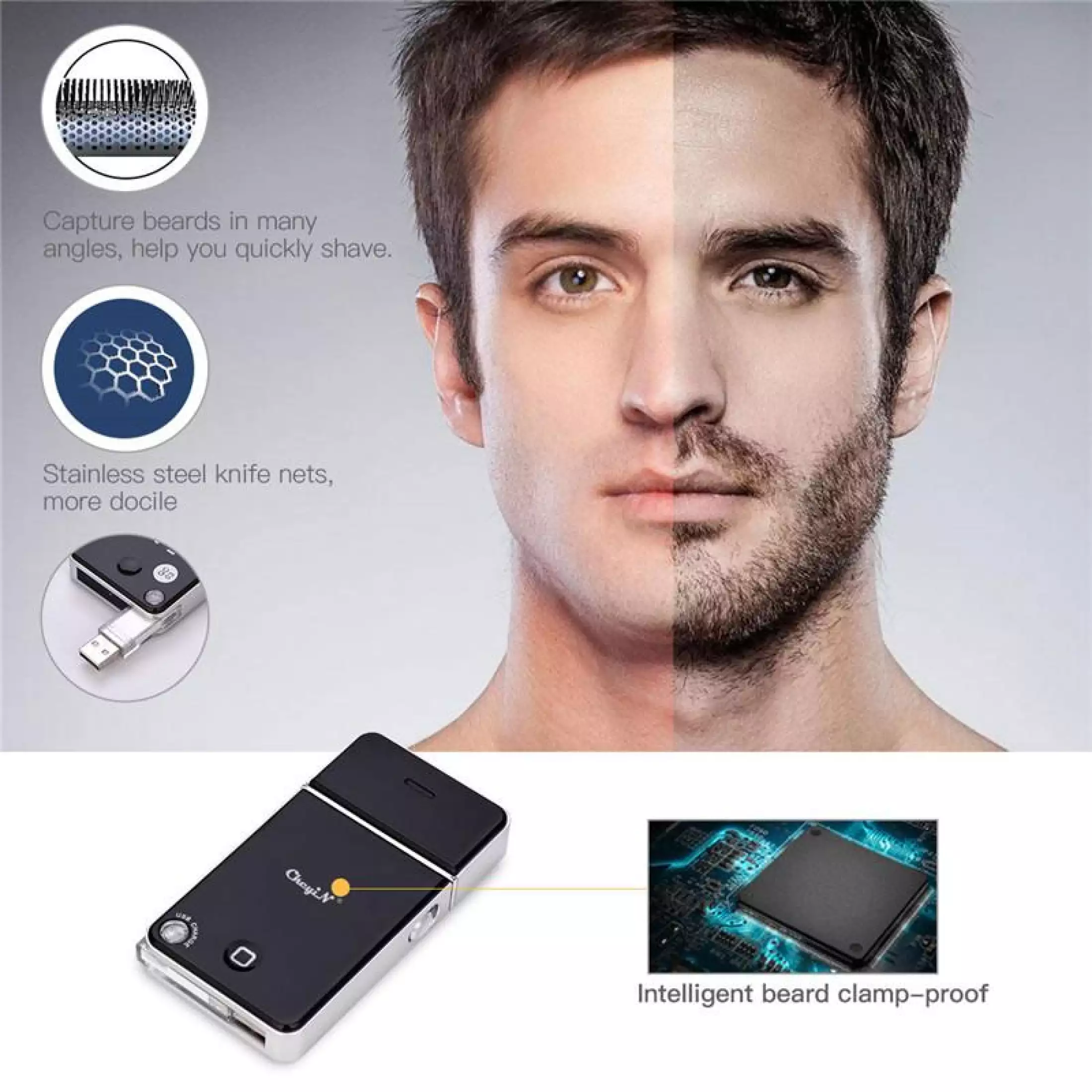 Portable Electric Beard Shaver Professional Beard Trimmer Mini Razor USB Charging Reciprocating Single Blade Electric Shaver For Men