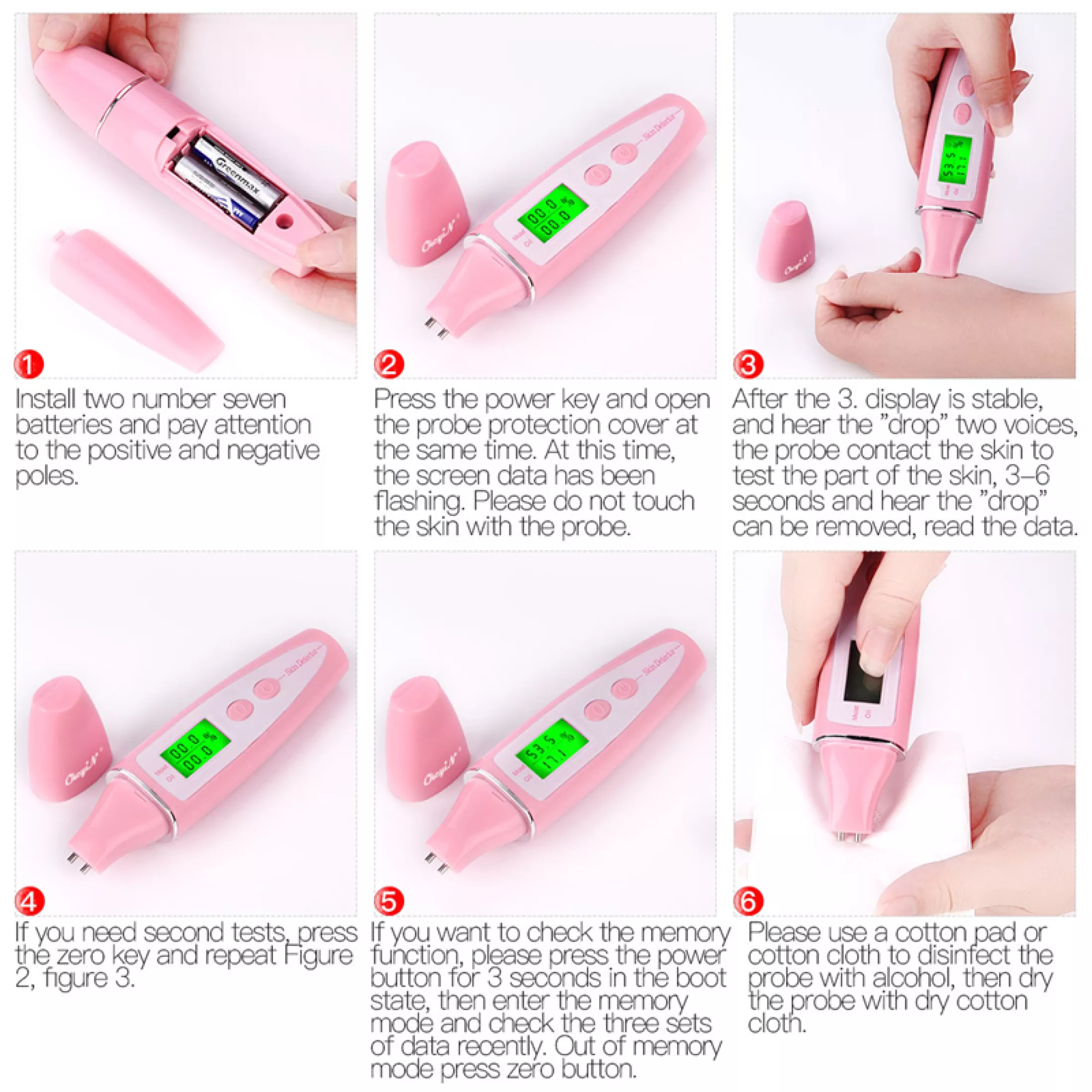 Face Skin Detector LCD Screen Digital Analyzer Skin Moisture Oil Testing Pen Skin Care with Bio-technology Tester Precise Detector Lady Beauty Tool Spa Monitor