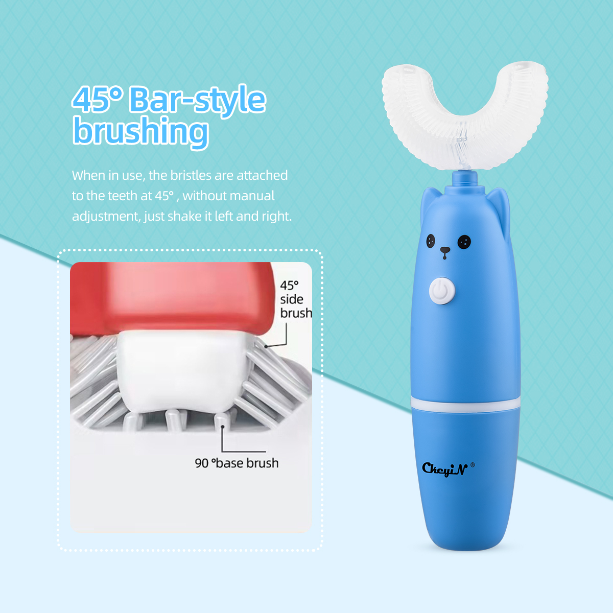 3-12 Years Old Kid Electric U shaped Toothbrush Food Grade Teeth Cleansing Brush Battery Operated Clean the teeth in 360° With Replaceable brush heads