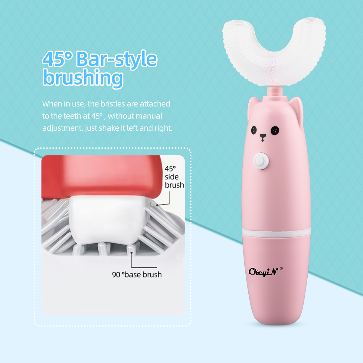 3-12 Years Old Kid Electric U shaped Toothbrush Food Grade Teeth Cleansing Brush Battery Operated Clean the teeth in 360° With Replaceable brush heads