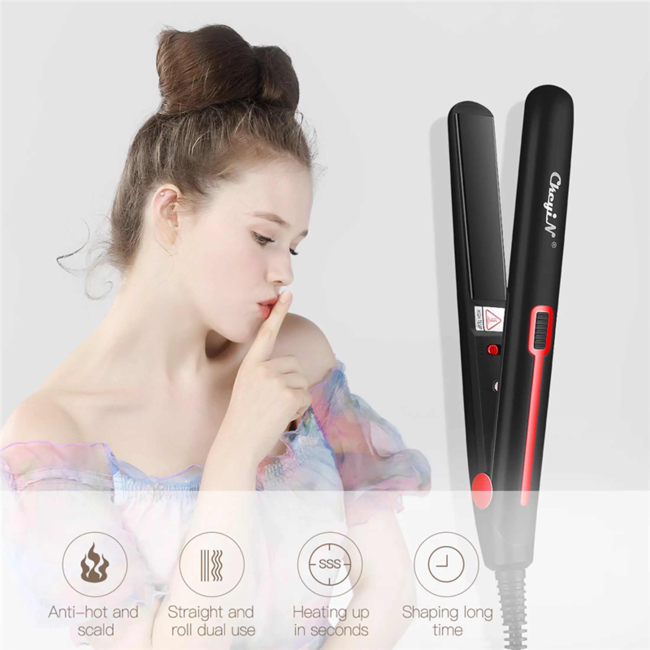 2 in 1 Mini Straightening Iron Hair Straightener Hair Curler Constant Temperature Daily Straight