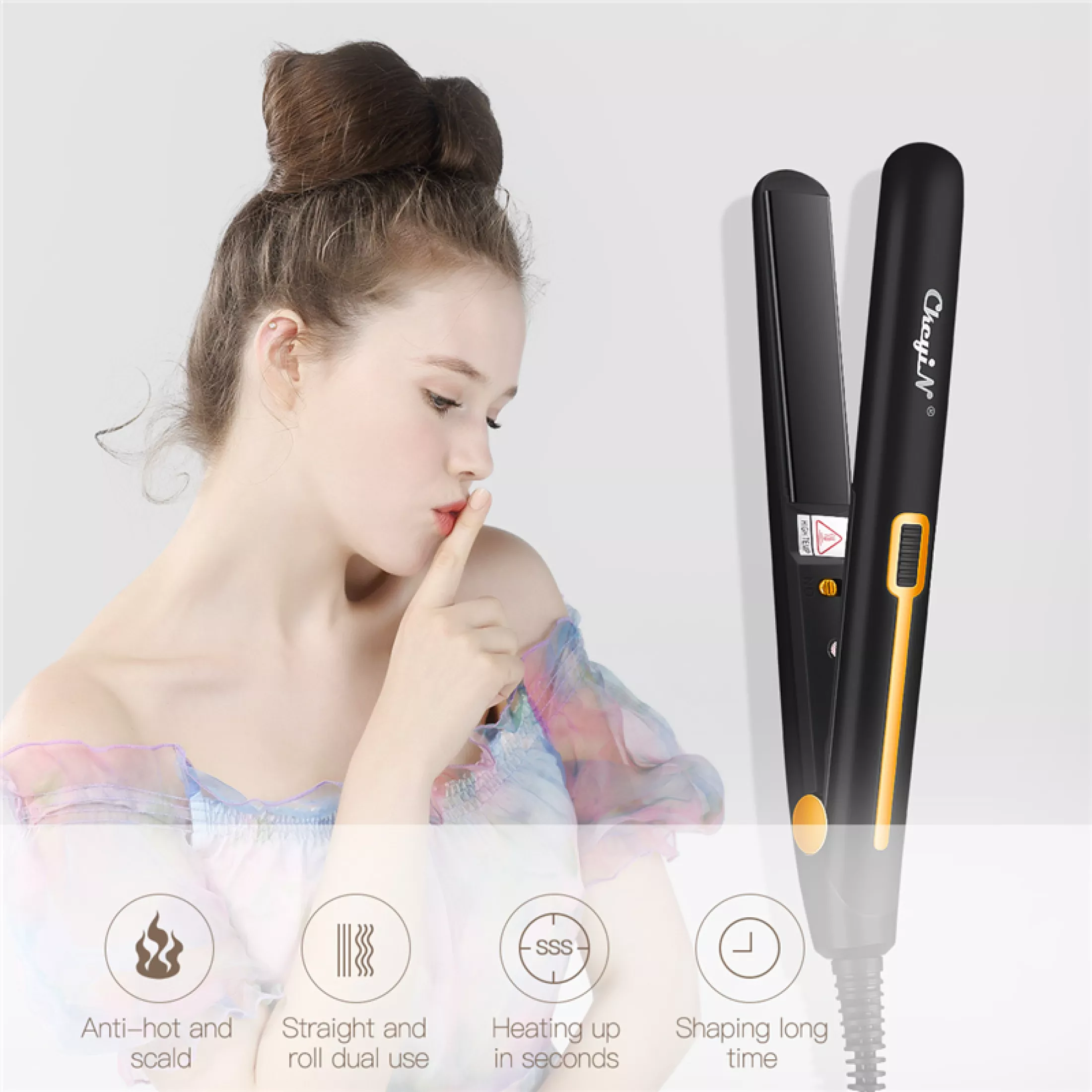 2 in 1 Mini Straightening Iron Hair Straightener Hair Curler Constant Temperature Daily Straight