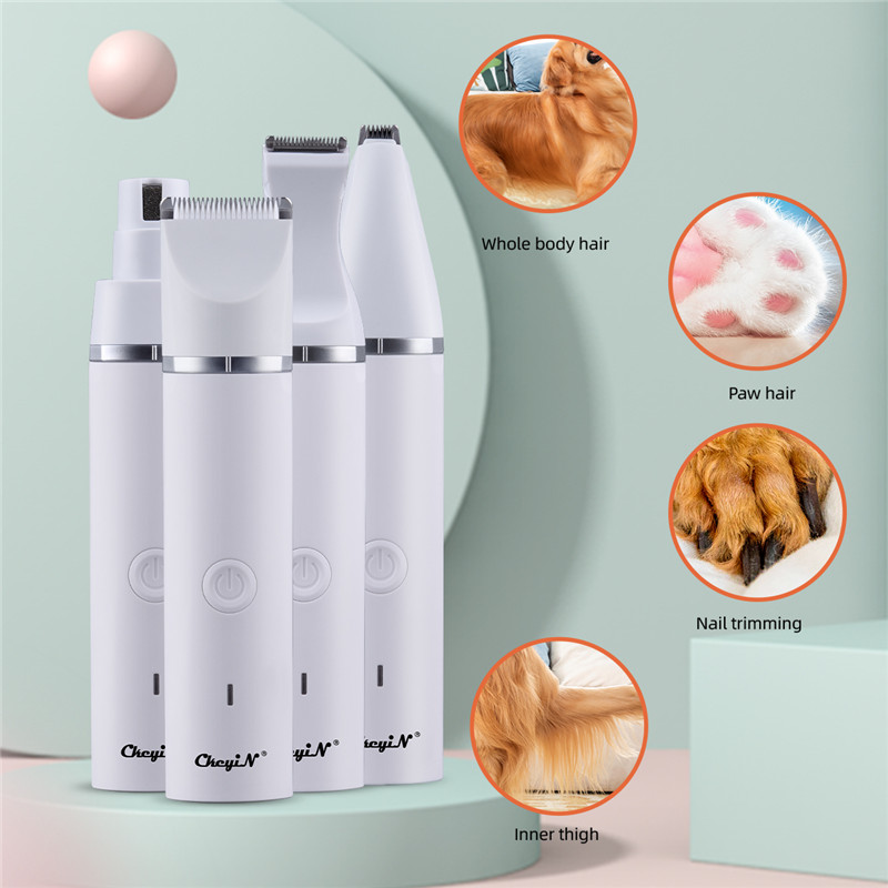 4 In 1 Electric Pet Hair Clippers Shaver Set Nail Grinder Paw Grooming For Dogs and Cats Low Noise R-shaped Obtuse Angle Cutter Head IPX7 Waterproof Pets Hair Trimmer