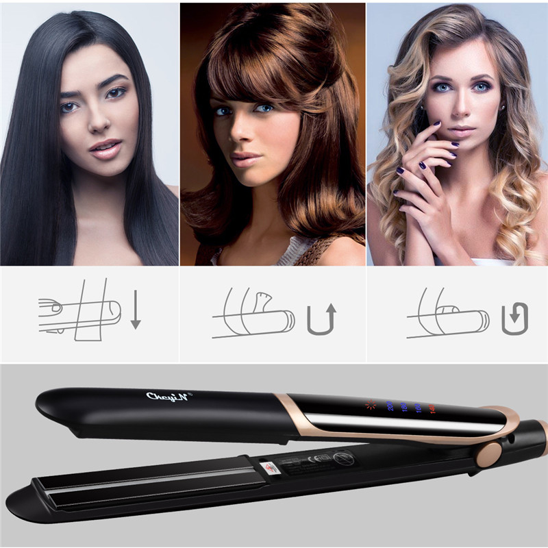 2 in 1 Far-infrared Hair Straightener Flat Iron Hair Curler Professional Tourmaline Ceramic Anion