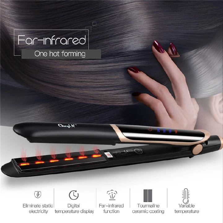 2 in 1 Far-infrared Hair Straightener Flat Iron Hair Curler Professional Tourmaline Ceramic Anion
