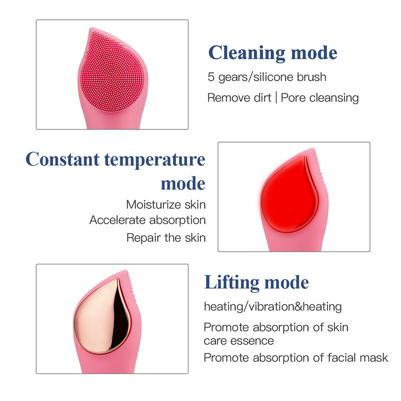 Electric Facial Brush Face Heating Silicone Deep Cleanser Ultrasonic Vibration Blackhead Remover