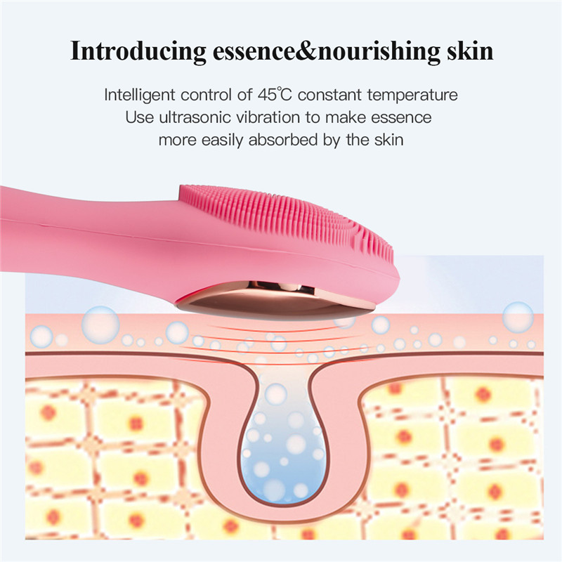 Electric Facial Brush Face Heating Silicone Deep Cleanser Ultrasonic Vibration Blackhead Remover