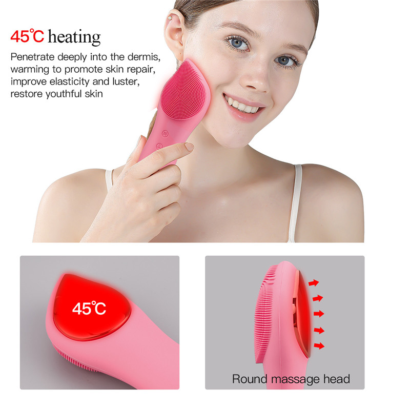 Electric Facial Brush Face Heating Silicone Deep Cleanser Ultrasonic Vibration Blackhead Remover