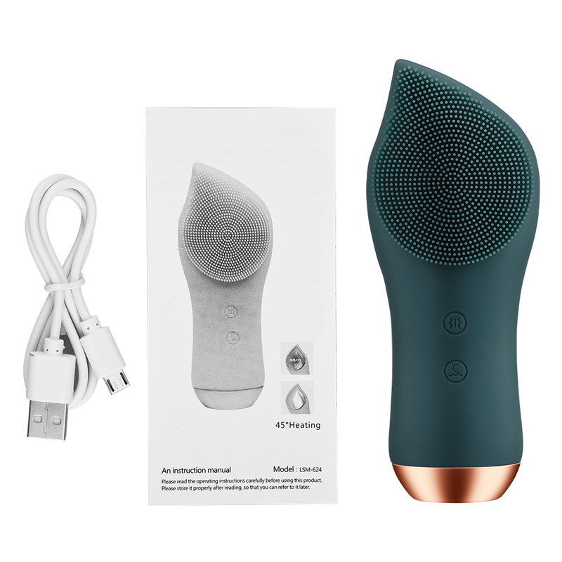 Electric Facial Brush Face Heating Silicone Deep Cleanser Ultrasonic Vibration Blackhead Remover