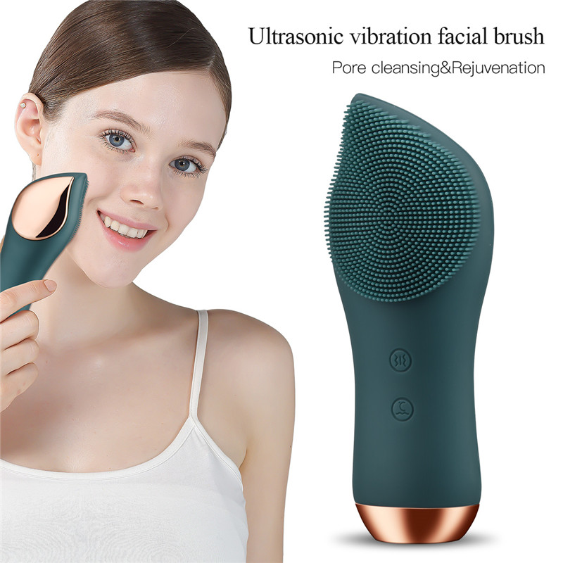 Electric Facial Brush Face Heating Silicone Deep Cleanser Ultrasonic Vibration Blackhead Remover
