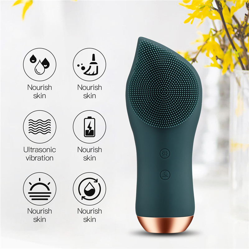 Electric Facial Brush Face Heating Silicone Deep Cleanser Ultrasonic Vibration Blackhead Remover