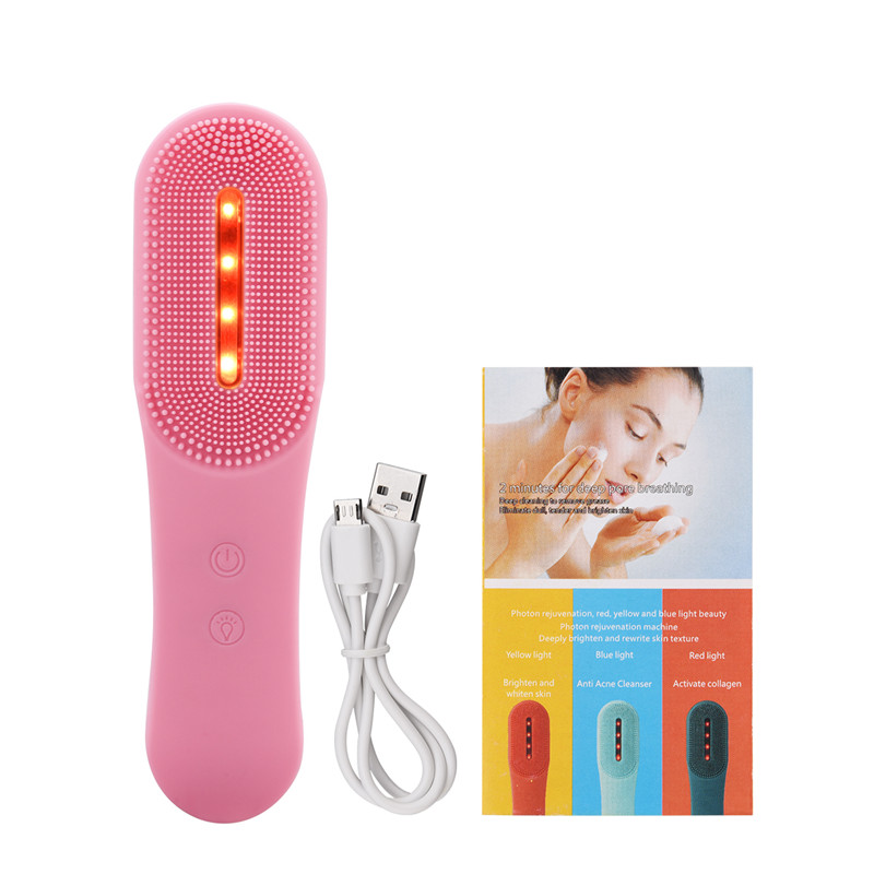 LED Photon Electric Facial Cleansing Brush Sonic Vibration Mini Soft Silicone Wireless Face Wash