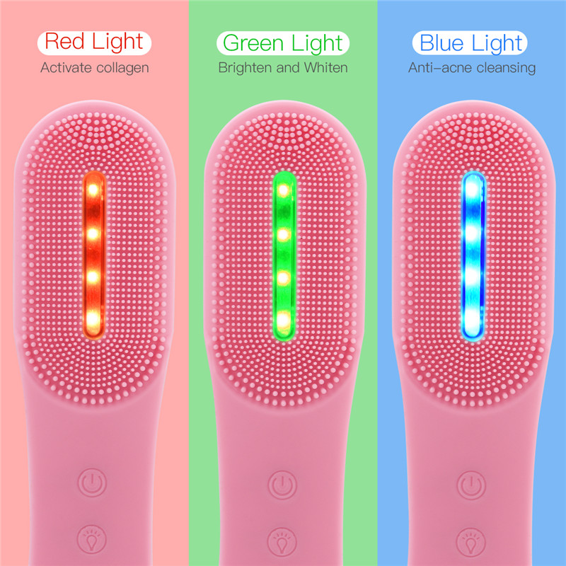 LED Photon Electric Facial Cleansing Brush Sonic Vibration Mini Soft Silicone Wireless Face Wash