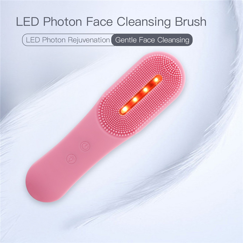 LED Photon Electric Facial Cleansing Brush Sonic Vibration Mini Soft Silicone Wireless Face Wash