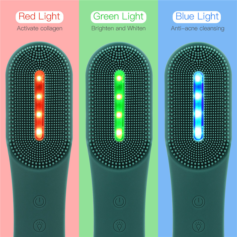 LED Photon Electric Facial Cleansing Brush Sonic Vibration Mini Soft Silicone Wireless Face Wash