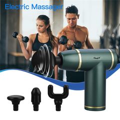 New Arrival Electric Massager Gun 8-speed Adjustment 4 Replacement Head Portable Whole Body Muscle Relaxation Green as picture